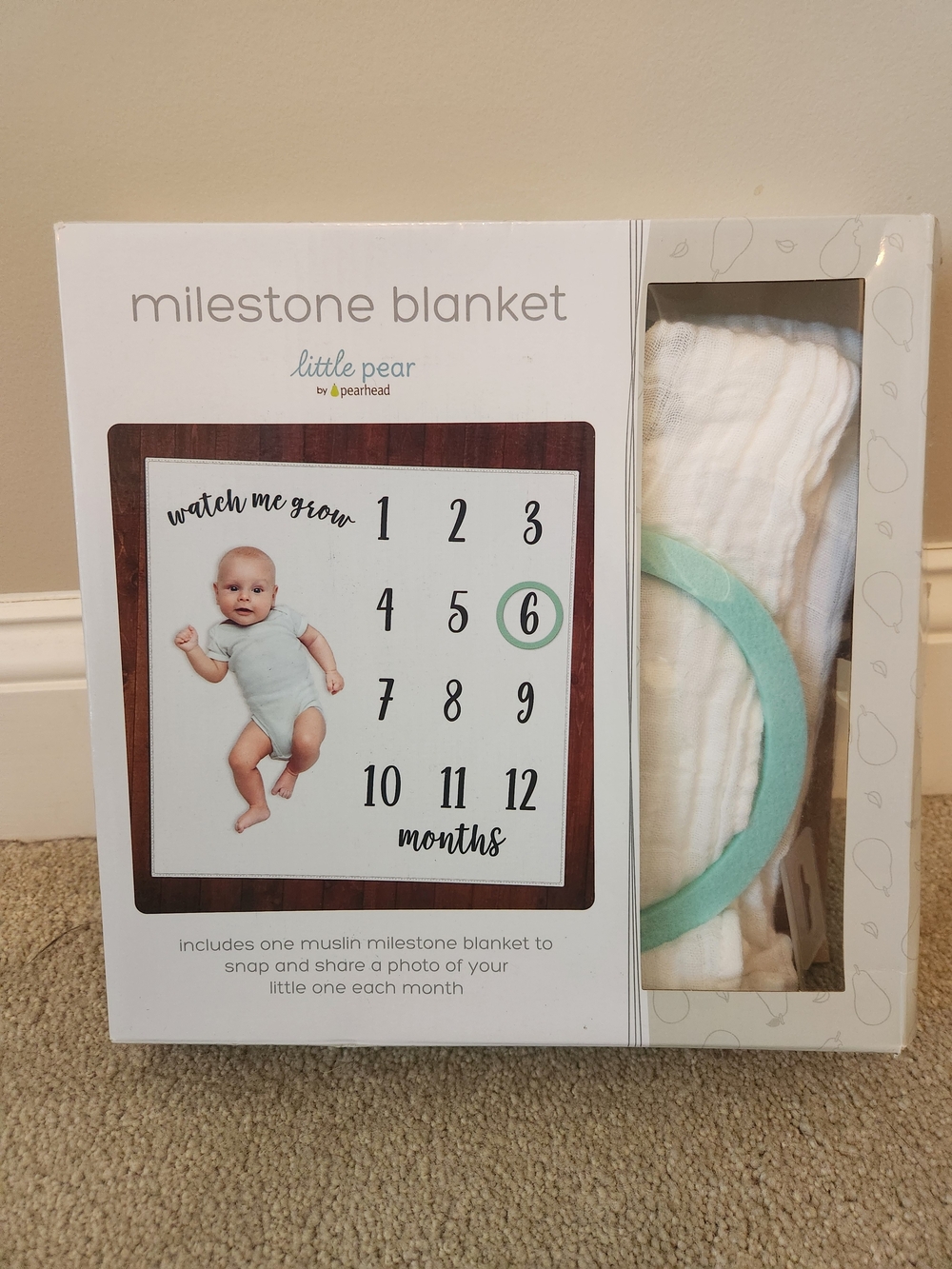 Milestone Blanket Muslin Set with Teal Ring